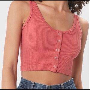 Urban Outfitters Coral Ribbed Button Crop Top